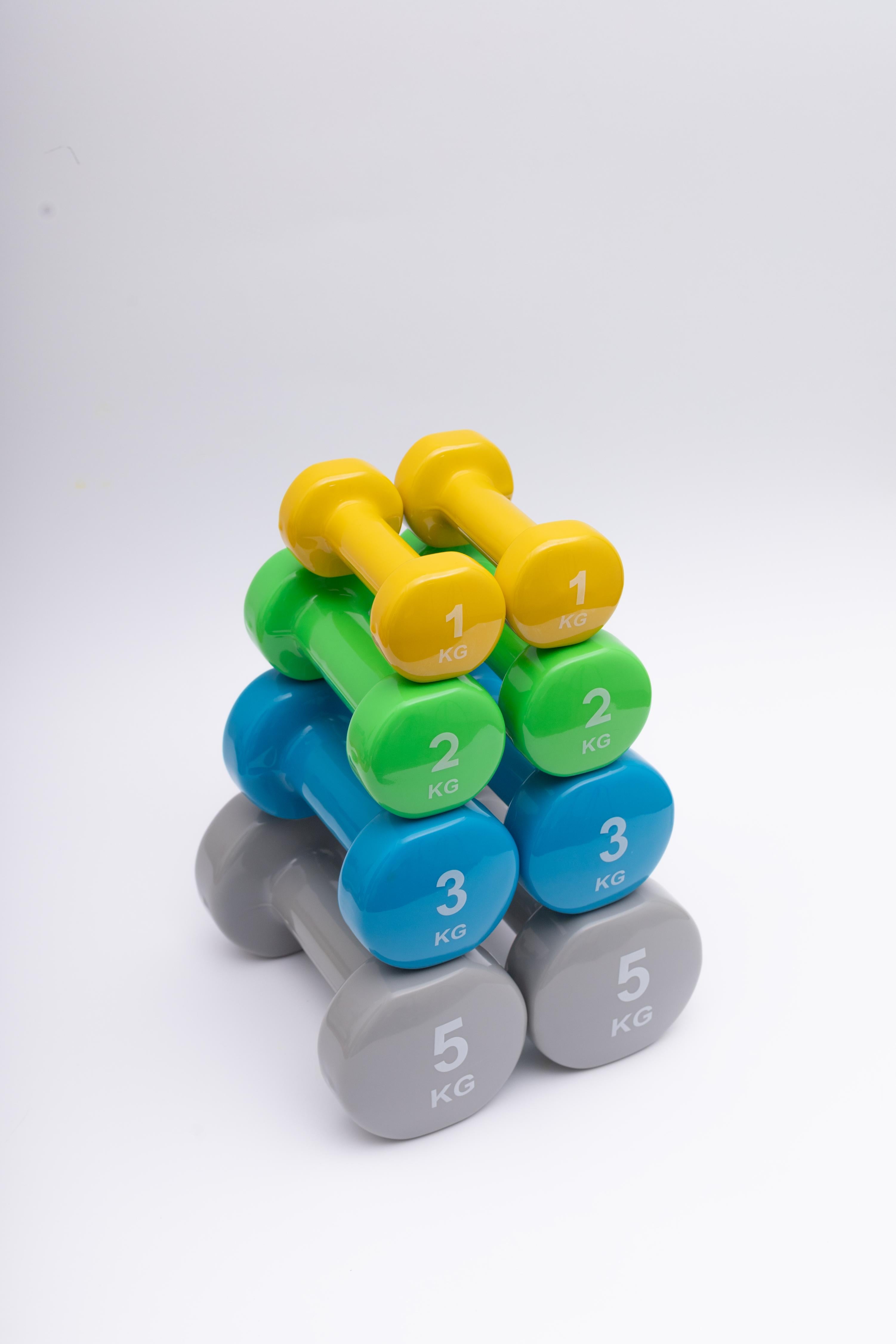 SET DE MANCUERNAS DE NEOPRENO - INCLUYE UN PAR DE 1KG, 2KG, 3 KG, 4 KG, Y 5 KG